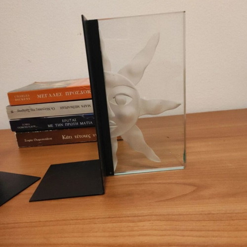 Bookends set like new, metal and glass with embossed design