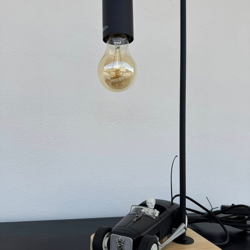 Industrial Hot Rod lamp new with vintage Edison bulb and wooden base