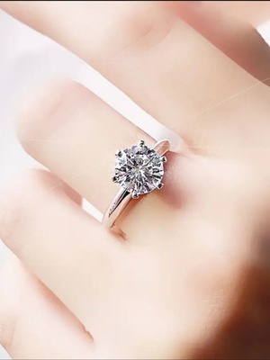 Women's ring new, two-carat cubic zirconia, silver plated