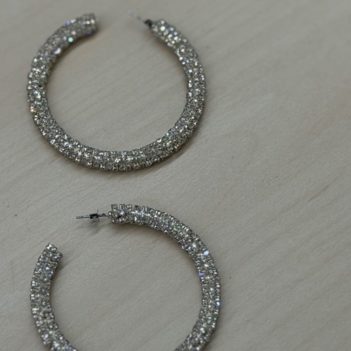 Hoop earrings with rhinestones like new, silver color