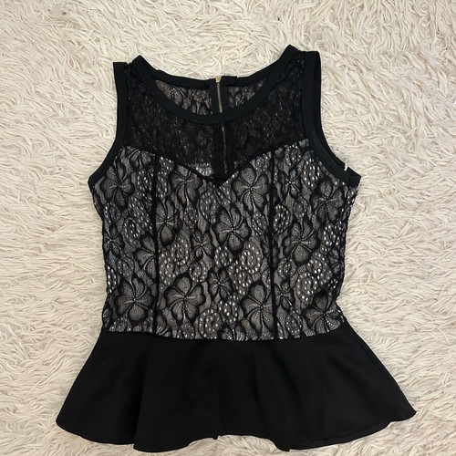 Black lace blouse size M like new with gold zipper