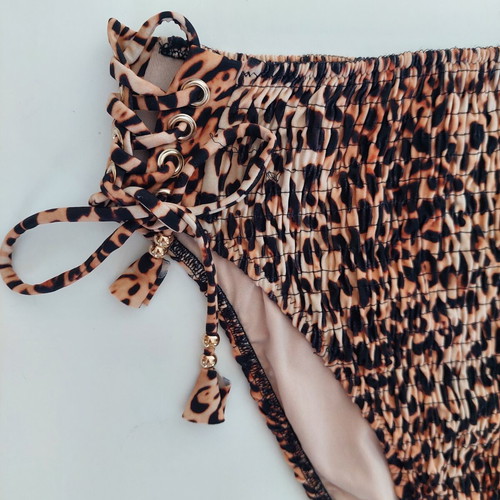 Victoria's Secret bikini leopard print brown used, high-rise bottom size S, top 32D/D70