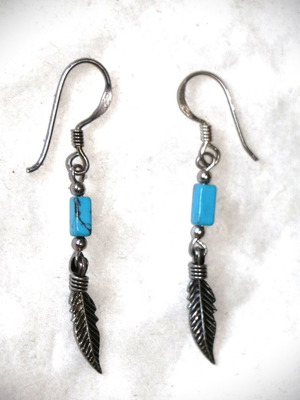 Σκουλαρίκια Τουρκουάζ Φτερό Ασήμι 925 Sterling Silver Navajo Indian Καινούργια