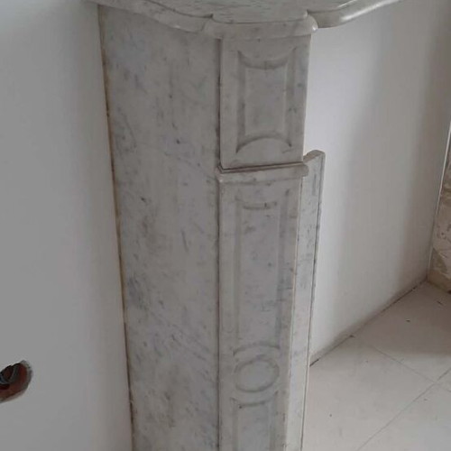 Pompadour marble fireplace mantel used, white Carrara