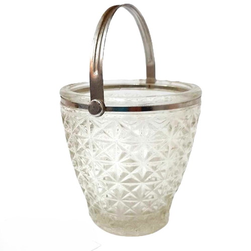 Vintage glass ice bucket like new with metal handle