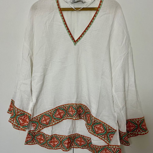Zara blouse new, cotton, white with embroidery
