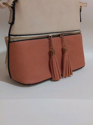 Καλοκαιρινή τσάντα crossbody μπεζ και ροζ σαν καινούργια