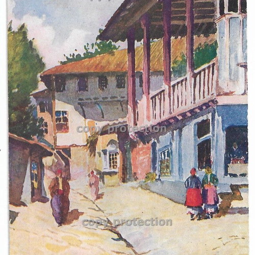 Set of 4 painted Thessaloniki postcards 1910 used