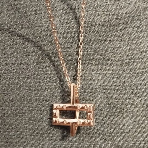 Pendant necklace gold-tone with geometric rectangular and multicolor stones like new