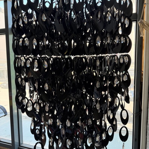 Decorative chandeliers like new, set of 2, black plastic and crystals