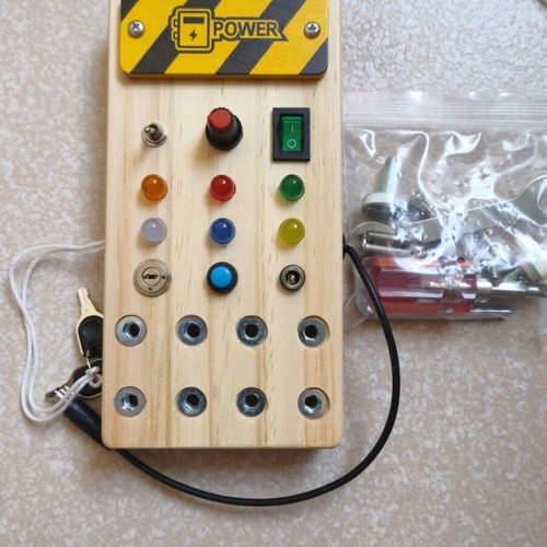 Wooden Busy Board Montessori with LED Lights and Tools new