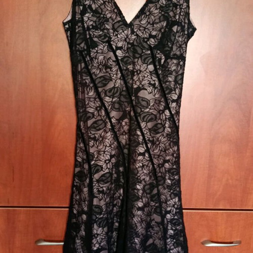 Evening dress with lace size S, black and pink, like new