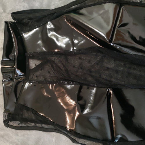 Vinyl bodysuit with lace black new, size L
