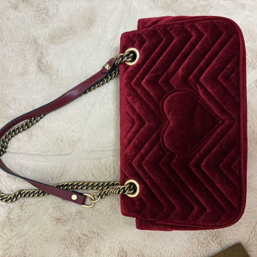 Gucci Marmont Flap bag used, velvet burgundy, crossbody