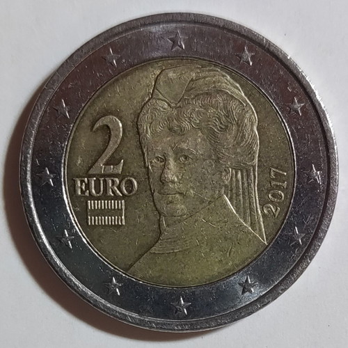 Αυστρία 2€ 2017 ευρώ νόμισμα μεταχειρισμένο, σχέδιο Bertha von Suttner