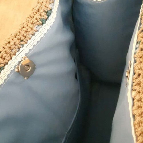 Santorini Breeze Handmade Knitted Shoulder Bag new, beige and blue