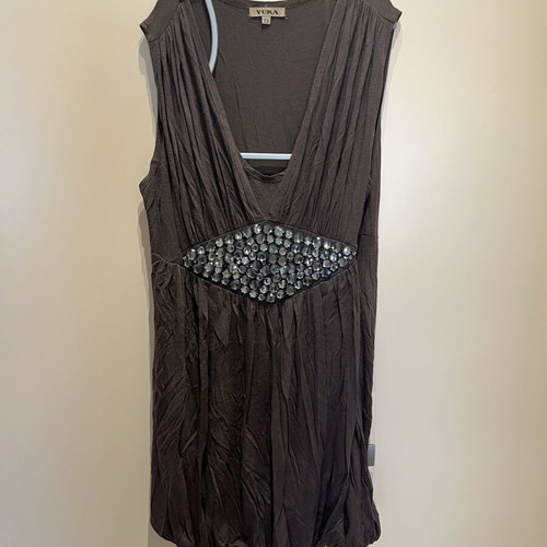 YUKA dress medium large brown like new with embroidered stones