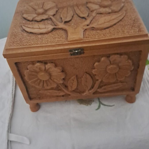 Jewelry box handmade wooden beige, new