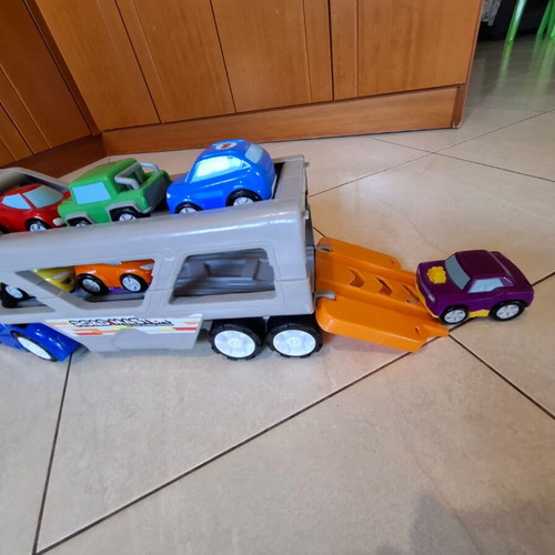 Toy truck with cars, used, complete set