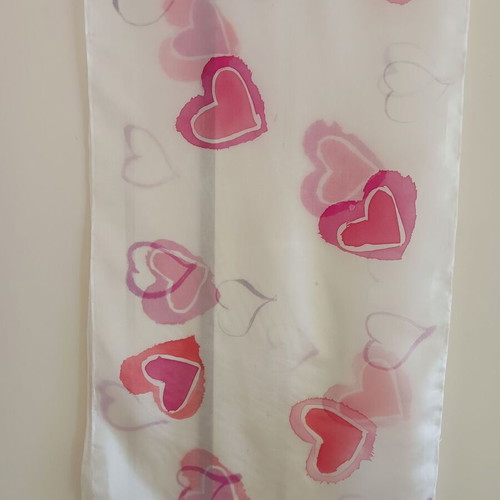 Silk scarf handmade with painted hearts, new