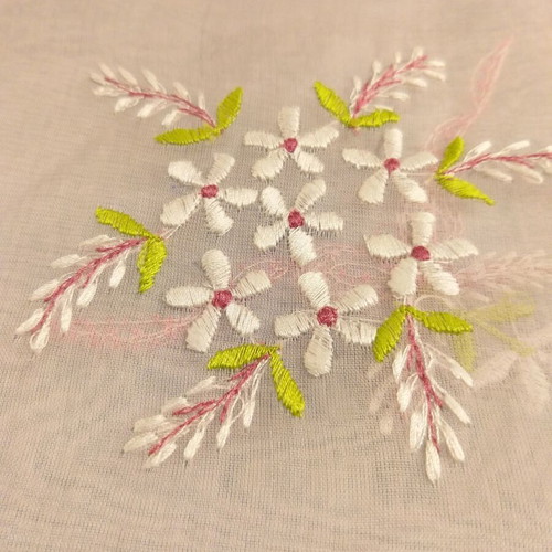 Machine embroidery runner from pink organza with floral design like new