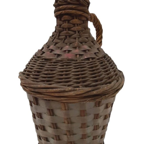 Vintage demijohn 1950s used, glass and rattan, 5 liters