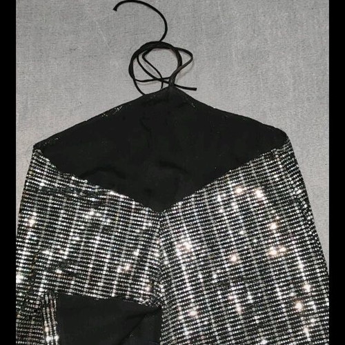 Zara Basic silver top new, lingerie style with shiny sequins, large