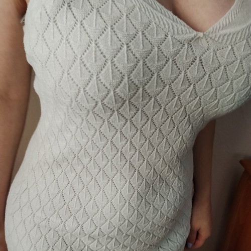Stradivarius white knitted maxi dress with side slit, like new