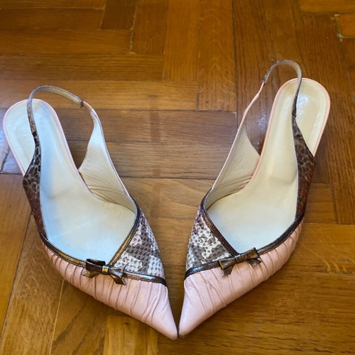 Tsakiris Mallas vintage Y2K coquette heels used, beige and pink