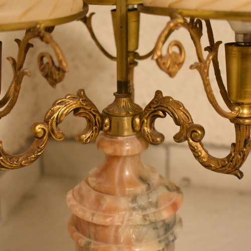 Table lamps used, 1960s alabaster and brass set