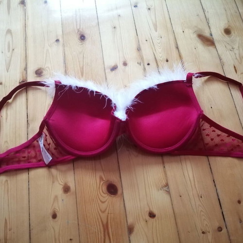 VRS 80C bra and garter set with hearts and feathers