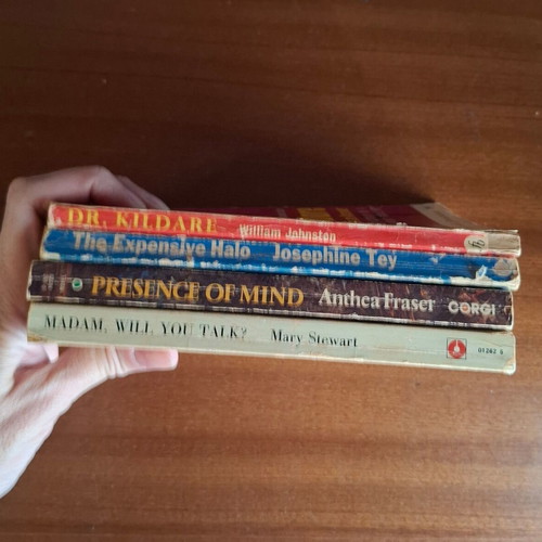English mystery novels used, set of 4 with Richard Chamberlain cover