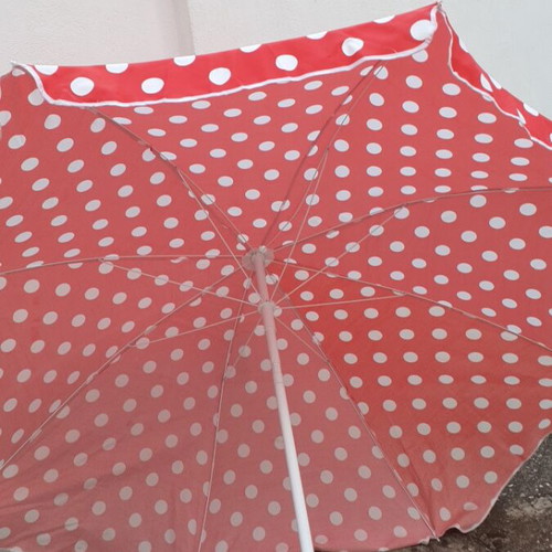 Beach umbrella new, 1.60 m diameter, red with white dots