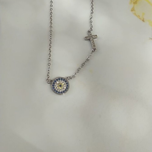 925 silver necklace with evil eye and cross pendant