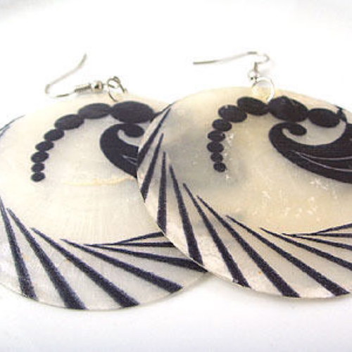 925 Silver Fashion Earrings with Hand Painted Shell, New