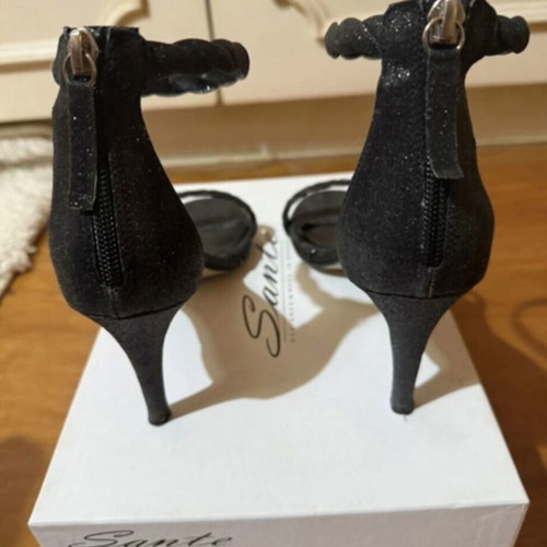 Sante black glitter high-heeled sandals, like new, size 38