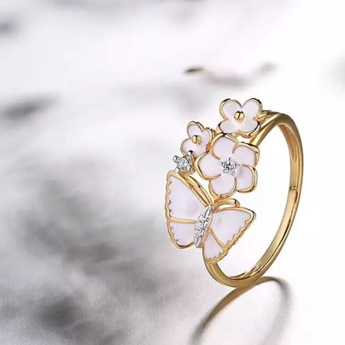 Women's silver 925 ring new with white and gold enamel
