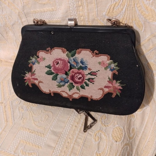 Vintage evening clutch with handmade embroidery used, 1950s-70s