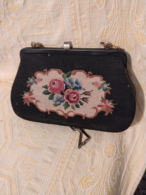 Vintage evening clutch with handmade embroidery used, 1950s-70s