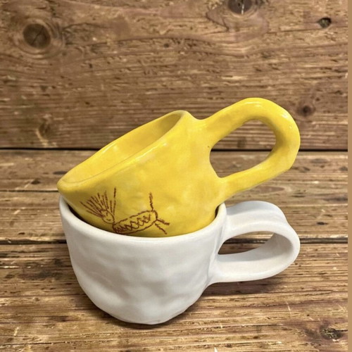 Handmade ceramic mug Yellow Art Eleftheria Sifnaiou new