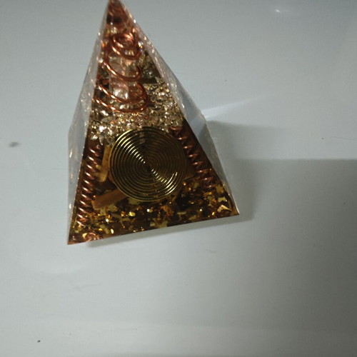Metaphysical Orgon Pyramid with Tiger Eye Stone and Copper Spiral
