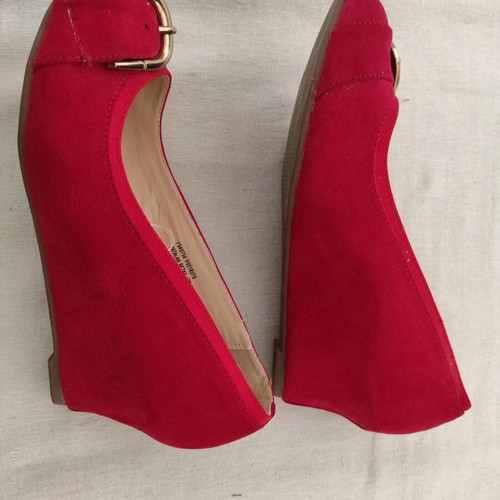 Ladies shoes red with 5cm wedge heel like new, size 38