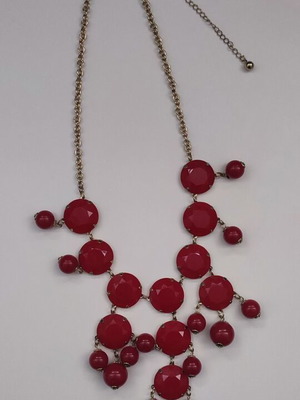 Necklace coral red with metal and plastic elements like new