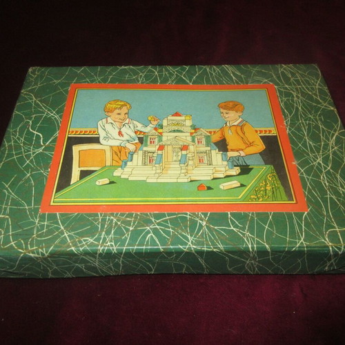 Greek Construction Wooden Lithograph Toy box 60s like new