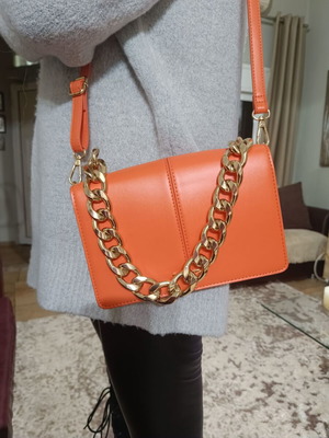 Shoulder bag new orange with gold chain