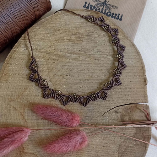 Macrame brown necklace new, handmade