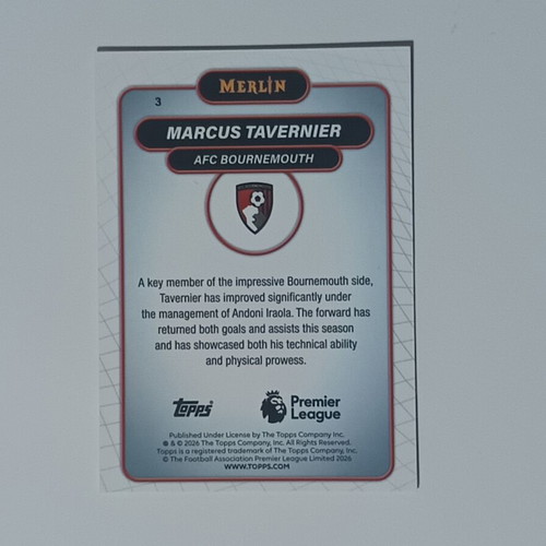 Topps Merlin Premier League 2026 Marcus Tavernier Base Card near mint