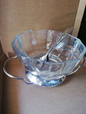 Salad bowl used with silver plated base and tongs