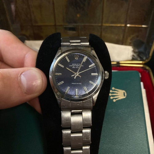 Rolex Air King 5500 1968 watch used, all original, blue dial
