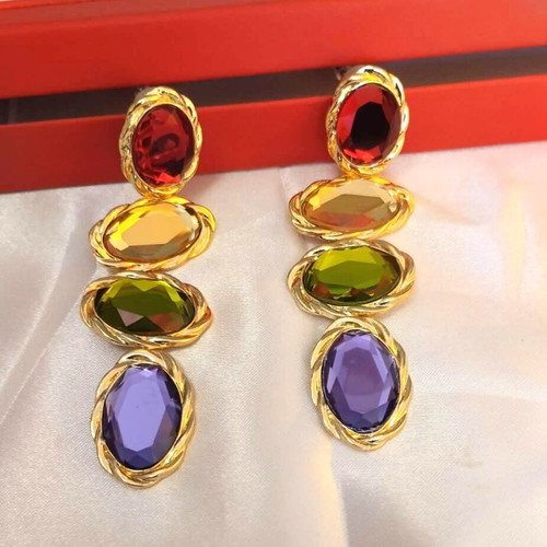 Long earrings with colorful stones new, gold-tone